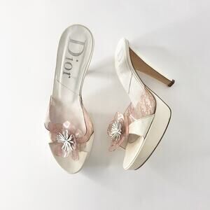 Christian Dior Galliano Pink Logo Flower Patent Leather Mules Sandals 37.5